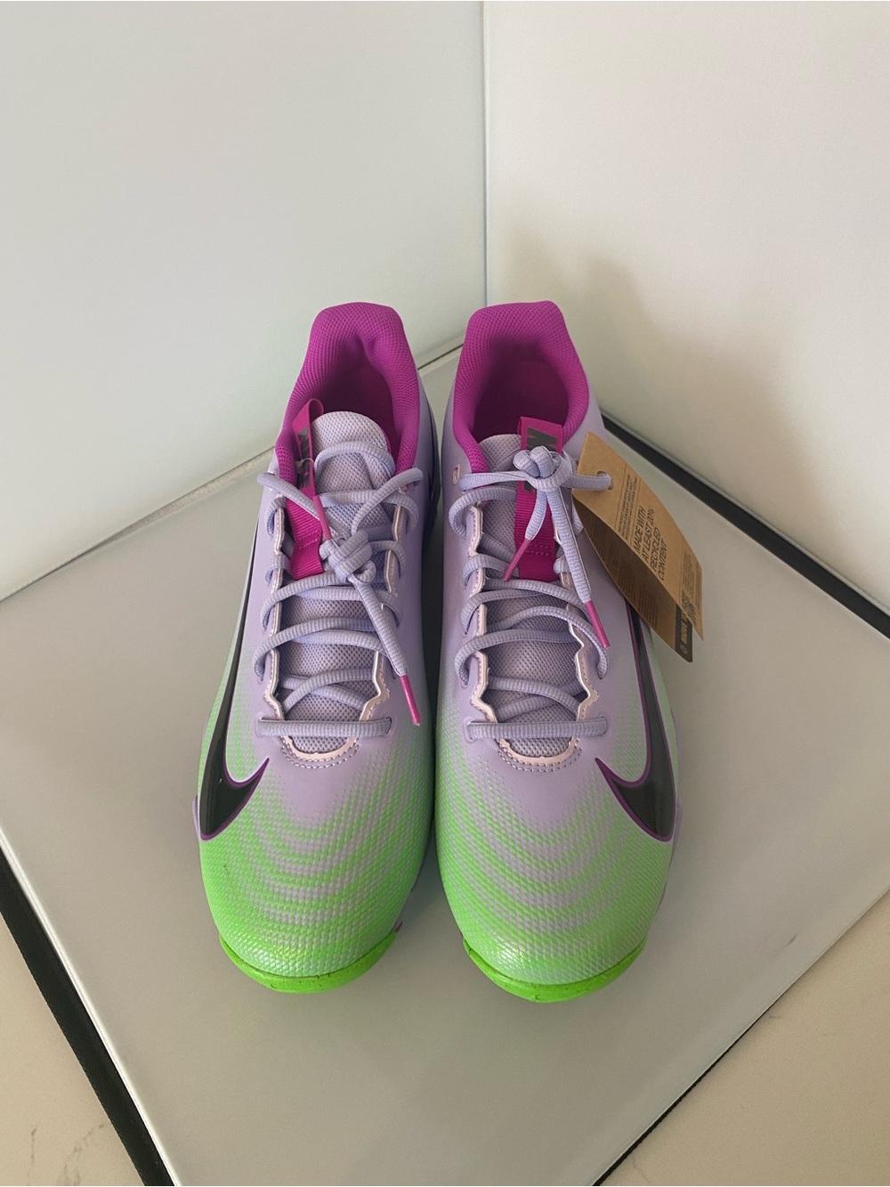 Nike Vapor Edge Speed 3 Football cleats lavender to Neon Green Athletic Sz 13